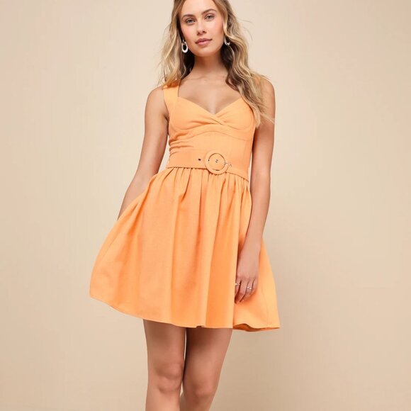Lulus Orange Linen Belt Dress - Picture 2 of 4